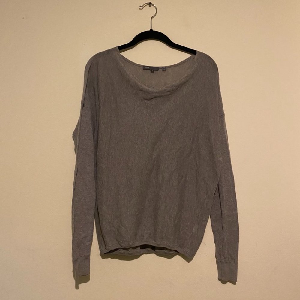 Vince Light Cotton Cowl Neck Sweater in Grey